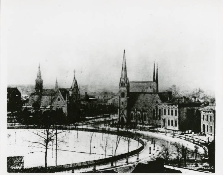 The Plymouth Congregation Church located on the intersection of Meridian and the circle. 